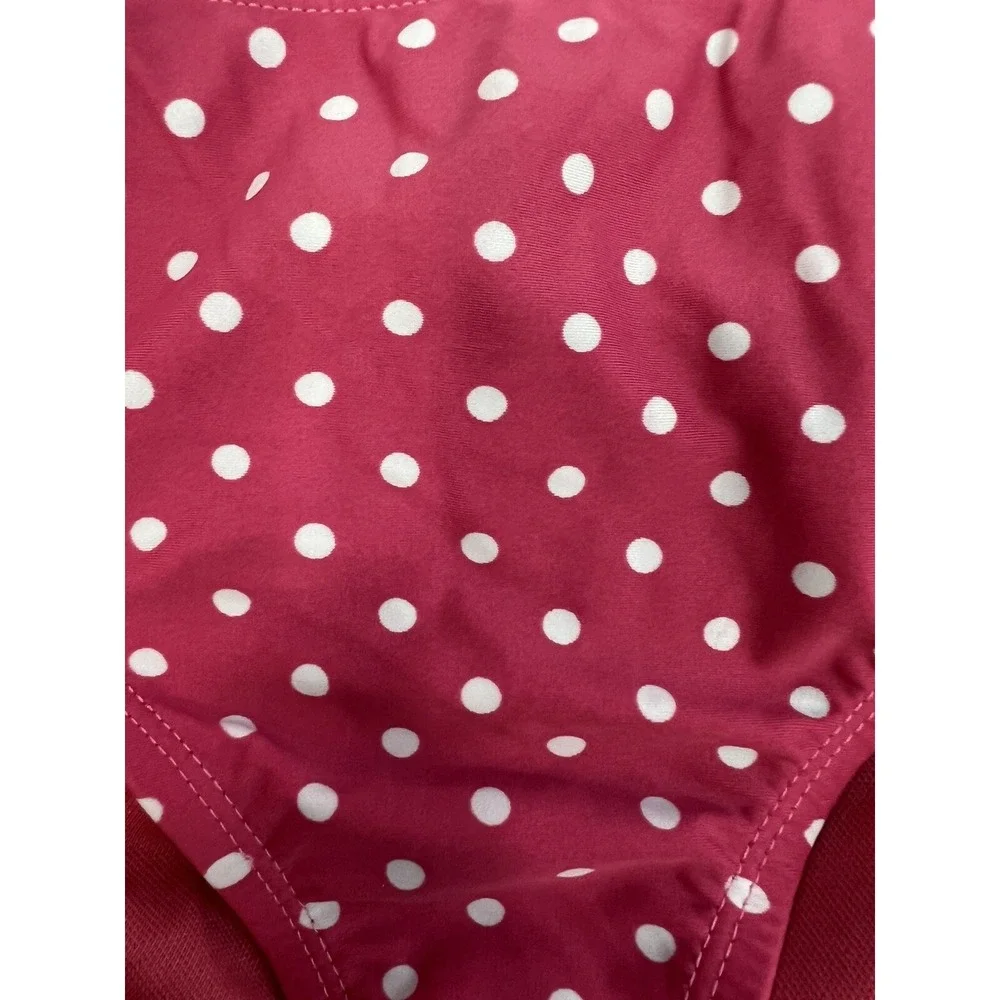 Time and Tru Bikini Women's Sz L (12-14) Pink White Polka Dot Ruched‎ Sides